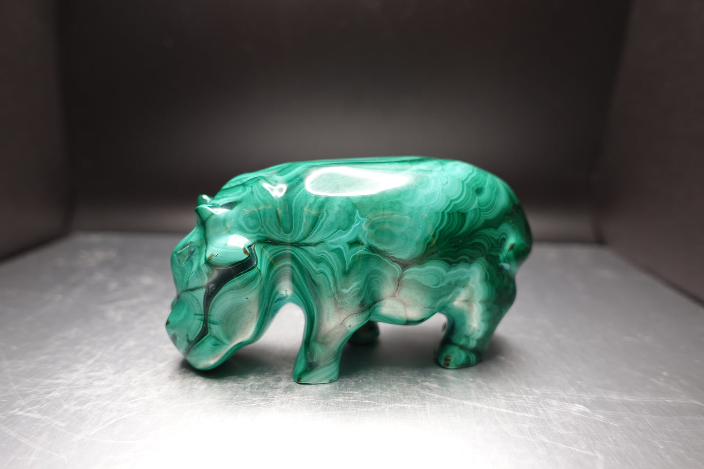 Malachite Hippo Statue