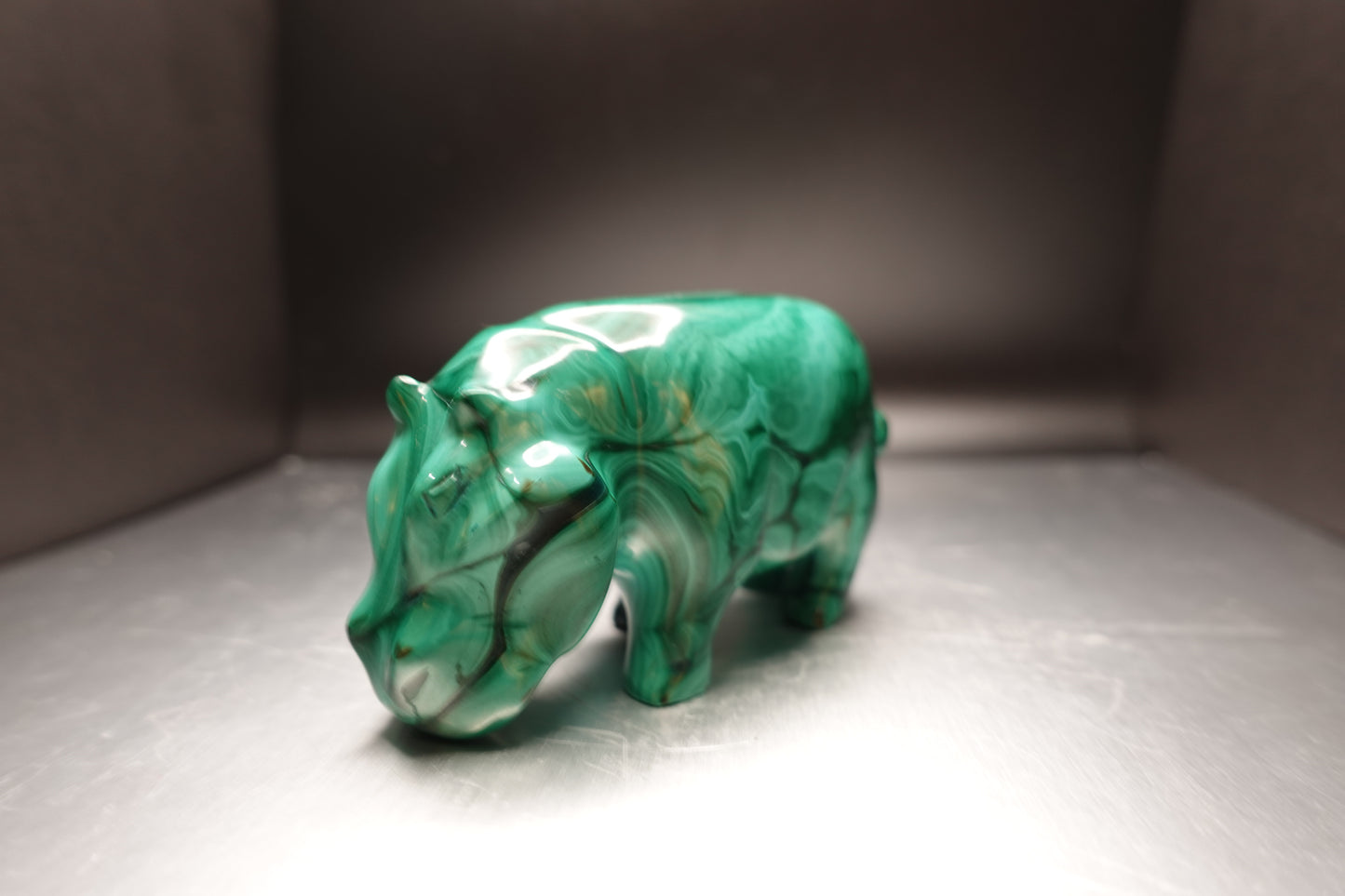 Malachite Hippo Statue